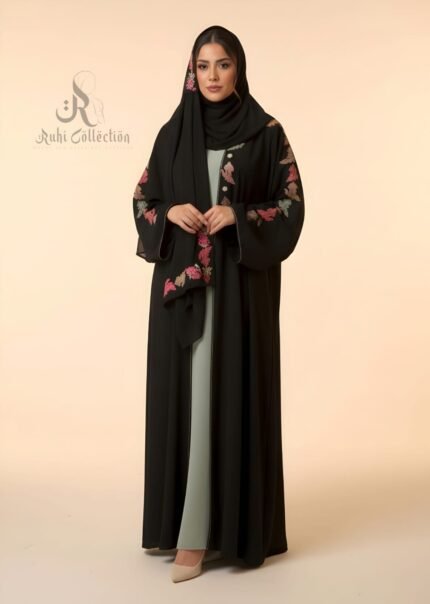 DMC স্টন কাজ প্লাস এমব্রয়ডারি কাজ করা ডাবল পার্ট আবায়া বোরকা